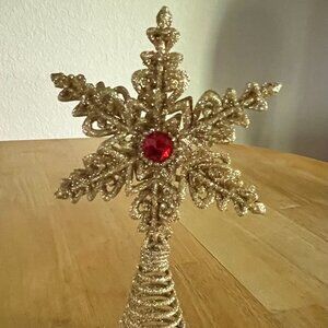 Gold w/ Red Gem 7.4" Star Shaped Tree Topper